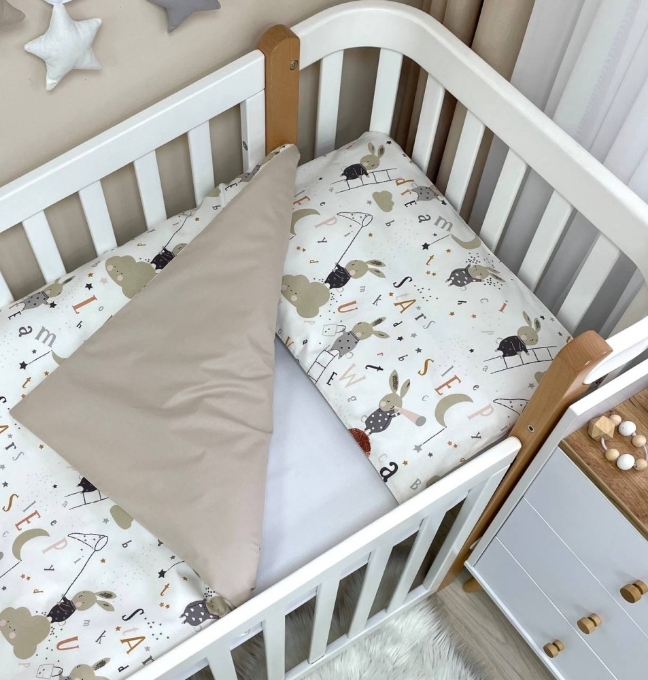 Set lenjerie de schimb pentru patut bebe 3 piese Mix iepurasi bej (3)